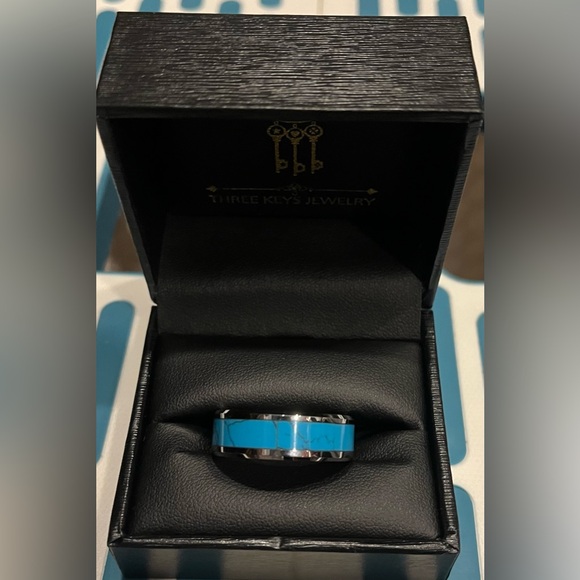 Men’s Tungsten/Turquoise Band by Three Keys Jewelry, Size 13, NIB - Picture 1 of 6